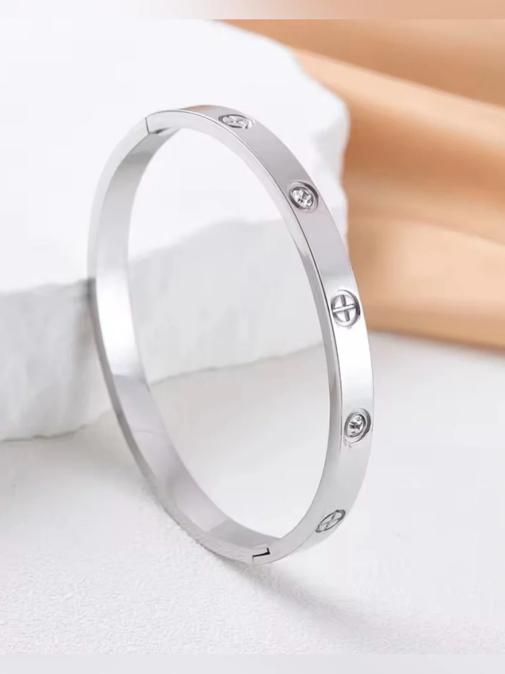 2-Piece Luxury Inspired Stainless Steel Bracelet Set Silver CZ Bangle 🩶🧡